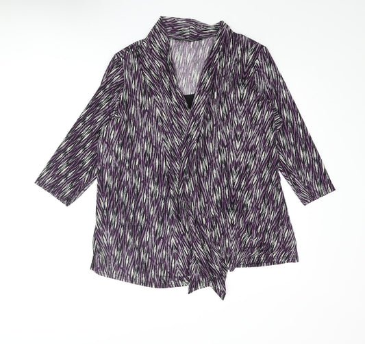 Bonmarché Womens Purple Geometric Polyester Basic Blouse Size 20 V-Neck - Layered Waterfall Front