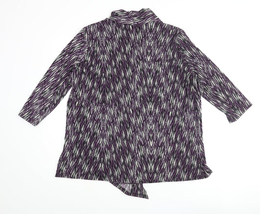 Bonmarché Womens Purple Geometric Polyester Basic Blouse Size 20 V-Neck - Layered Waterfall Front