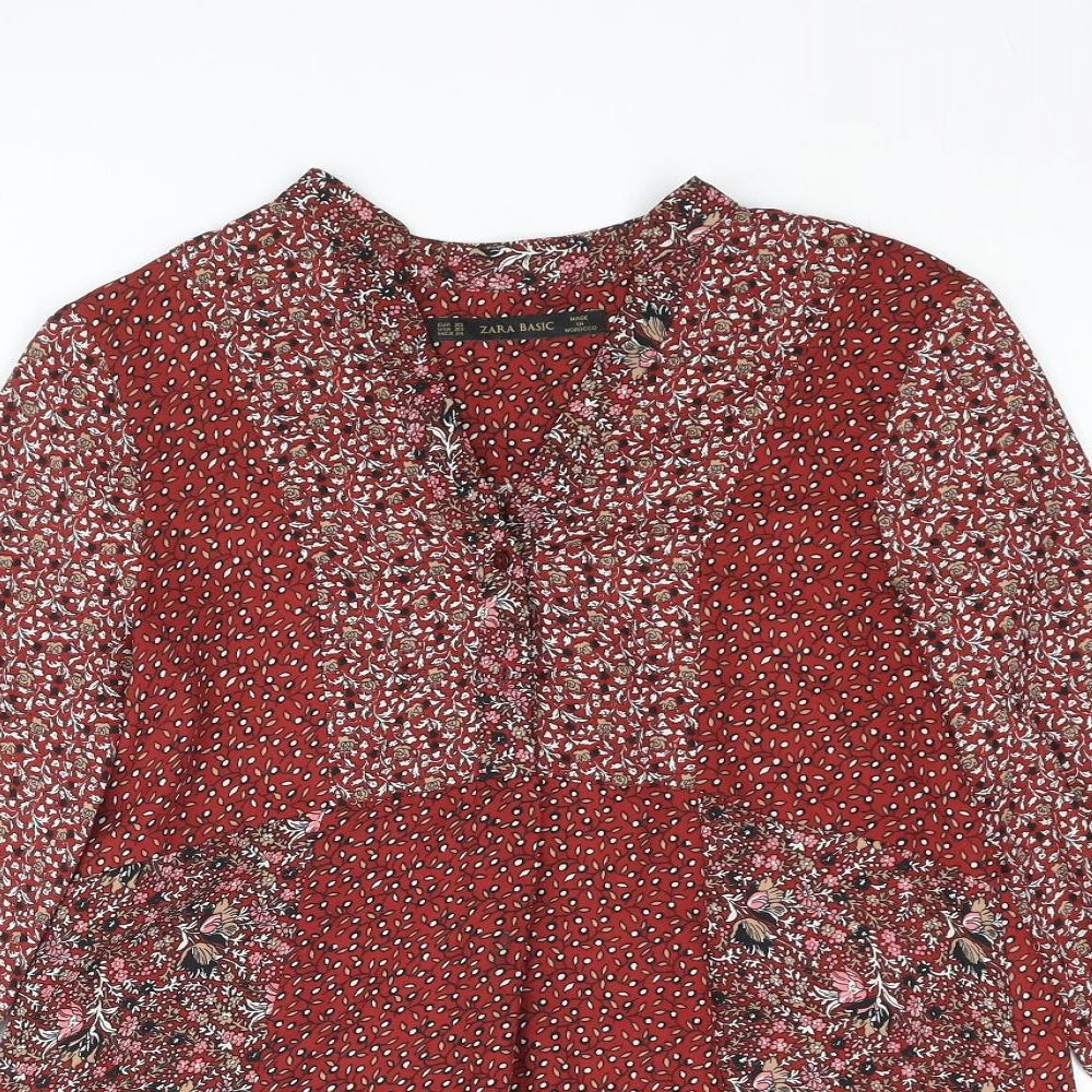 Womens UK Size XS Zara Red Basic Blouse