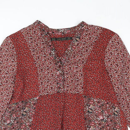 Womens UK Size XS Zara Red Basic Blouse