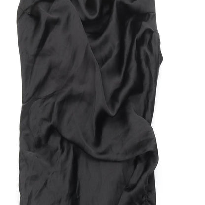 Zara Womens Black Polyacrylate Fibre Slip Dress Size XS Cowl Neck Pullover - Adjustable Hem Drawstring