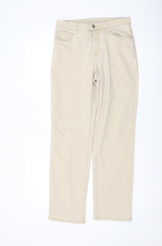 Brax Womens Beige Cotton Straight Jeans Size 10 L28 in Regular Button