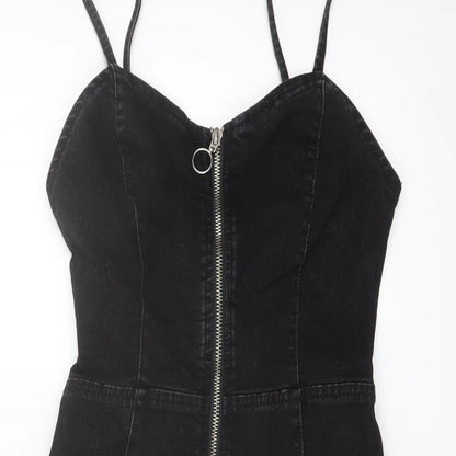 Denim & Co. Womens Black Cotton Mini Size 4 Sweetheart Zip