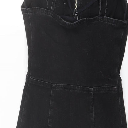 Denim & Co. Womens Black Cotton Mini Size 4 Sweetheart Zip