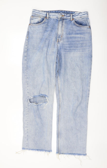 Monki Womens Blue Cotton Mom Jeans Size 30 in L29 in Regular Button