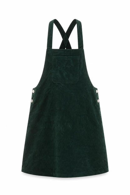 Zara Womens Green Cotton Pinafore/Dungaree Dress Size S Square Neck Button