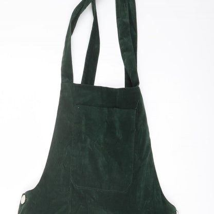 Zara Womens Green Cotton Pinafore/Dungaree Dress Size S Square Neck Button
