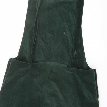 Zara Womens Green Cotton Pinafore/Dungaree Dress Size S Square Neck Button