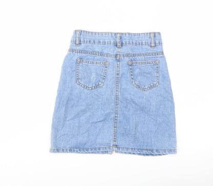 M&Co Girls Blue Cotton A-Line Skirt Size 10 Years Regular Button