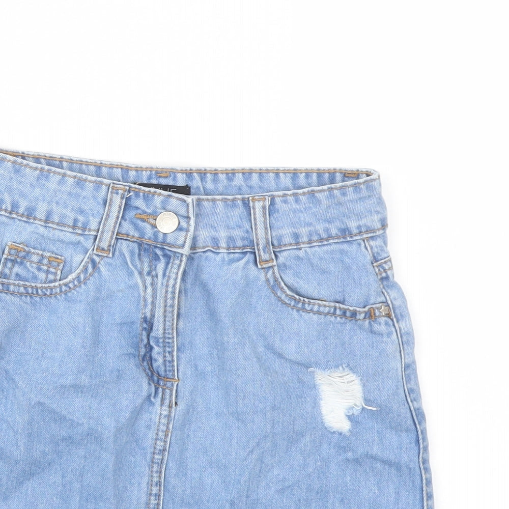 M&Co Girls Blue Cotton A-Line Skirt Size 10 Years Regular Button