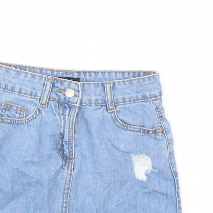 M&Co Girls Blue Cotton A-Line Skirt Size 10 Years Regular Button