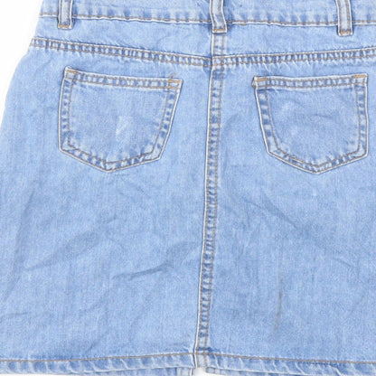M&Co Girls Blue Cotton A-Line Skirt Size 10 Years Regular Button