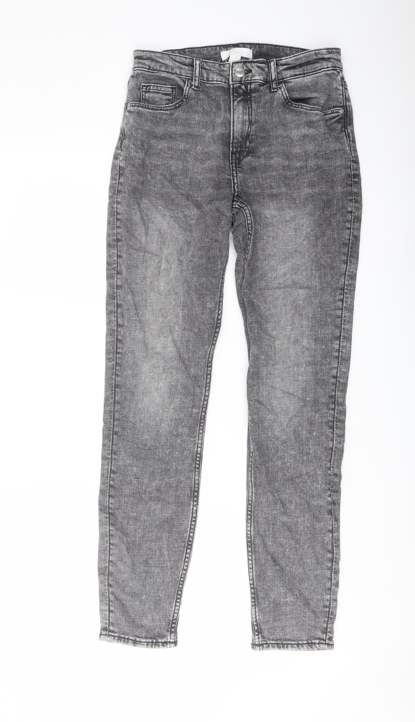 H&, Womens Grey Cotton Skinny Jeans Size 10 L28 in Regular Button