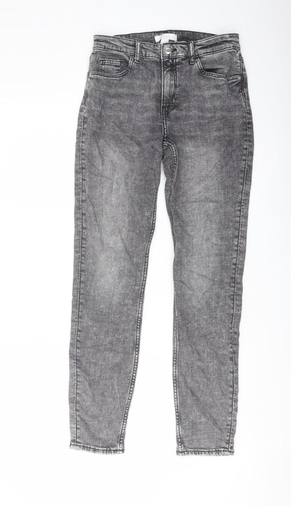H&, Womens Grey Cotton Skinny Jeans Size 10 L28 in Regular Button