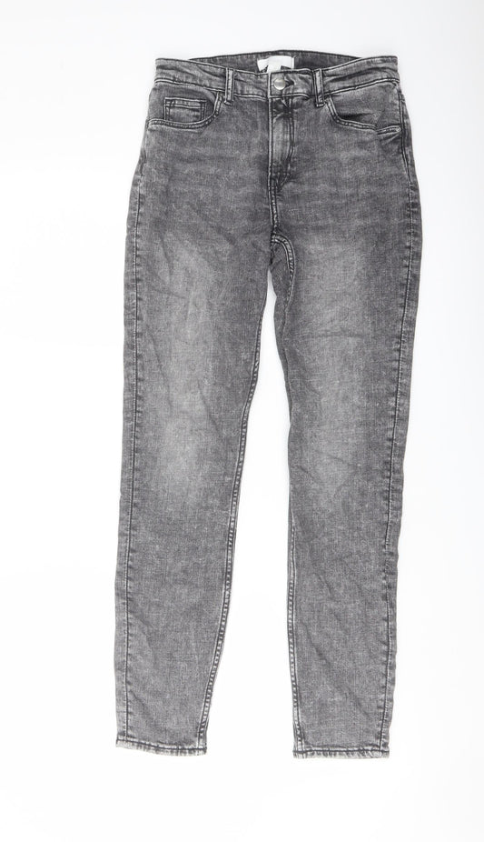 H&M Womens Grey Cotton Skinny Jeans Size 10 L28 in Regular Button