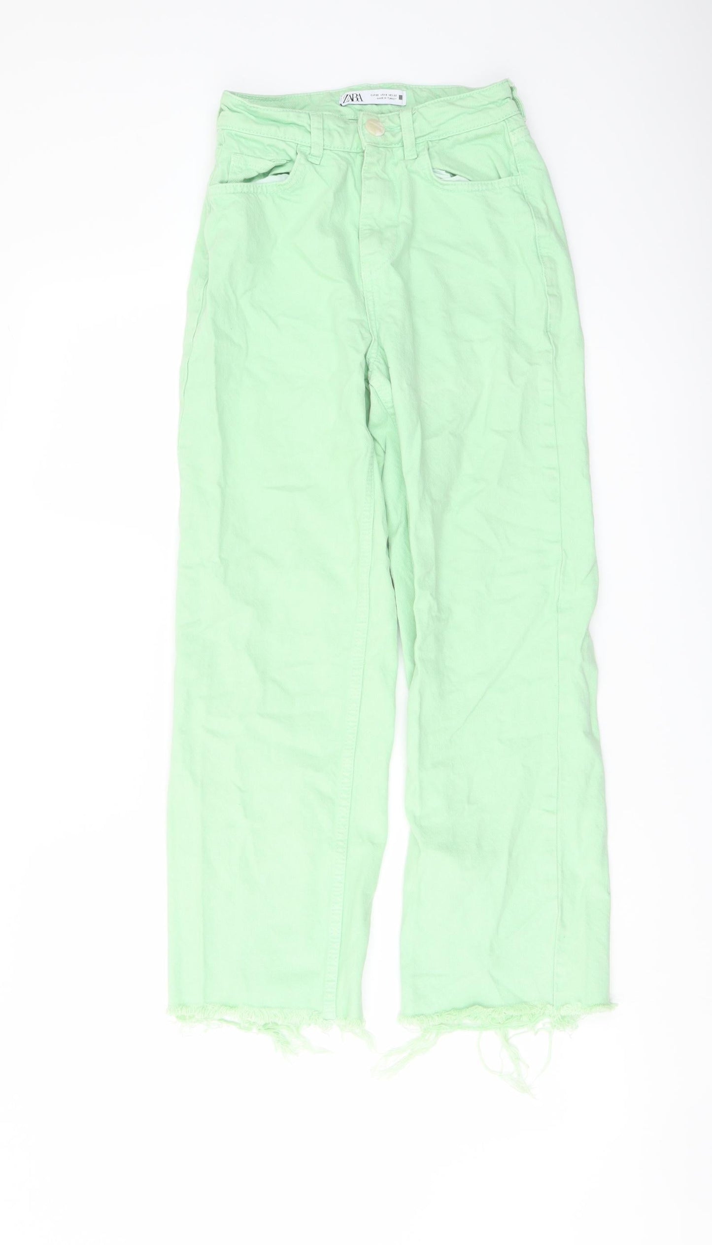 Zara Womens Green Cotton Straight Jeans Size 4 L25 in Regular Button