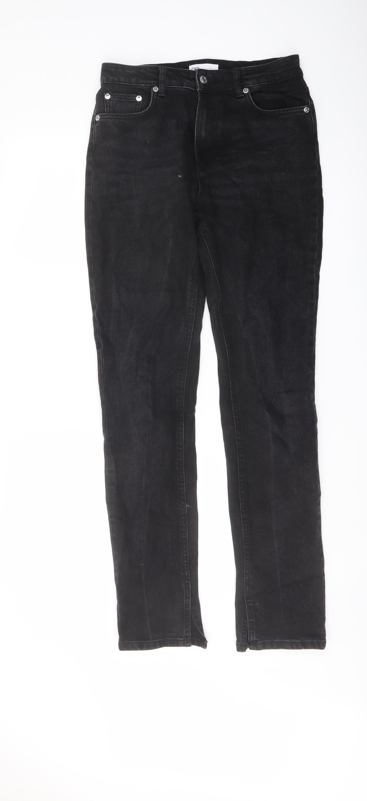 Womens UK Size 10 Zara Regular Fit Straight Black Jeans