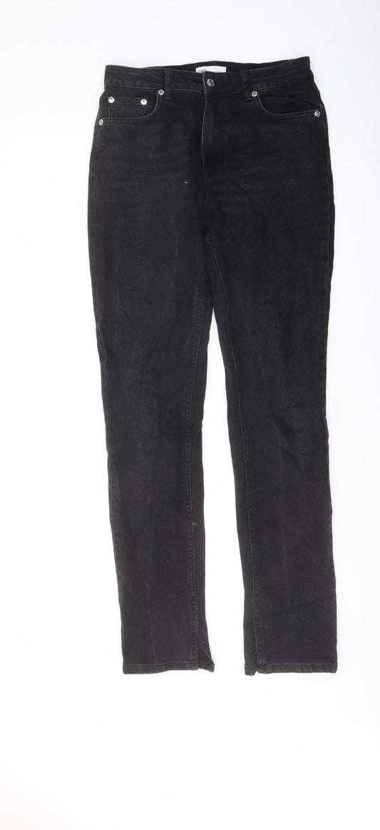 Zara Womens Black Cotton Straight Jeans Size 10 L32 in Regular Button