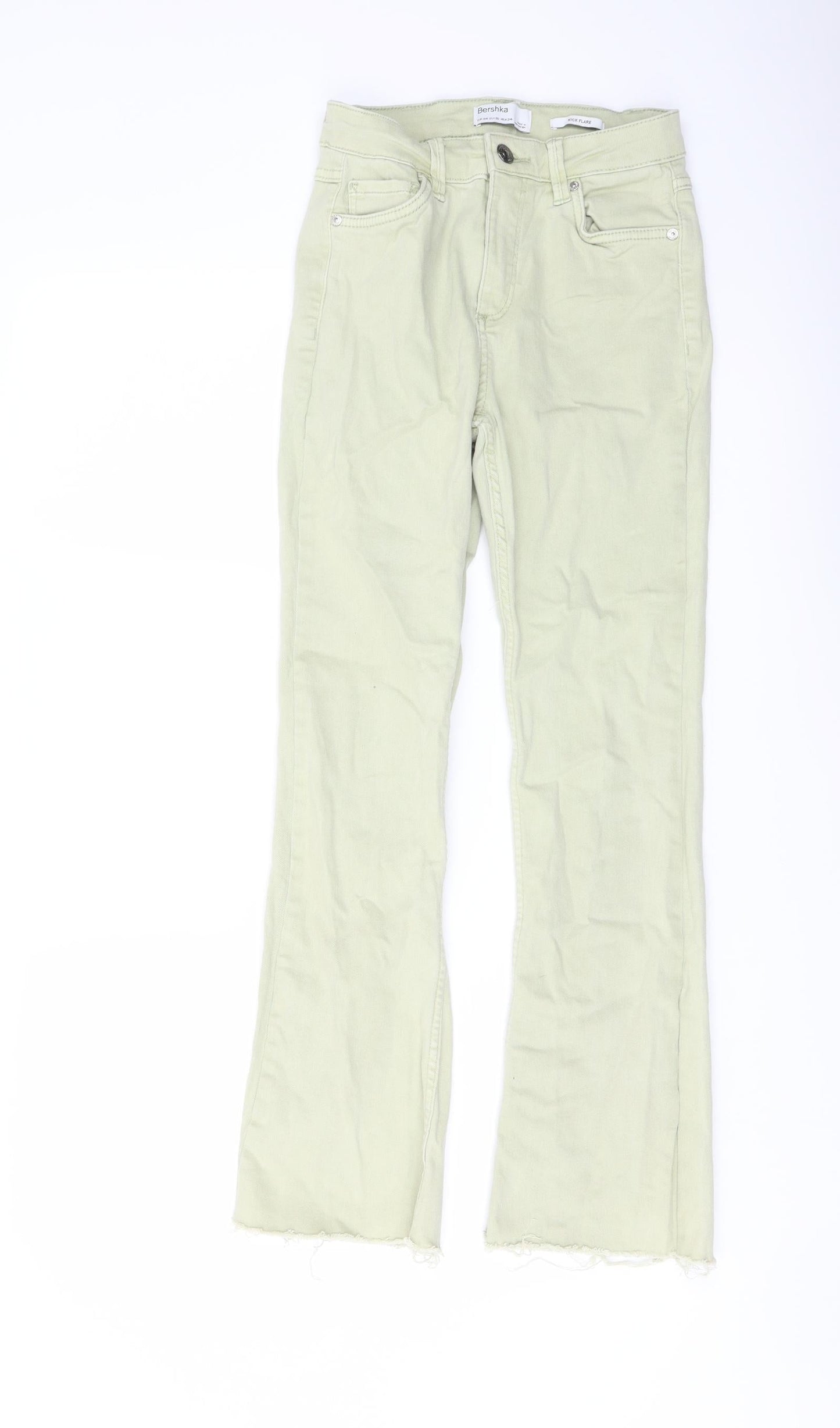 Bershka Womens Green Cotton Flared Jeans Size 6 L27 in Regular Button