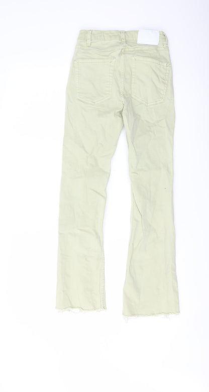 Bershka Womens Green Cotton Flared Jeans Size 6 L27 in Regular Button