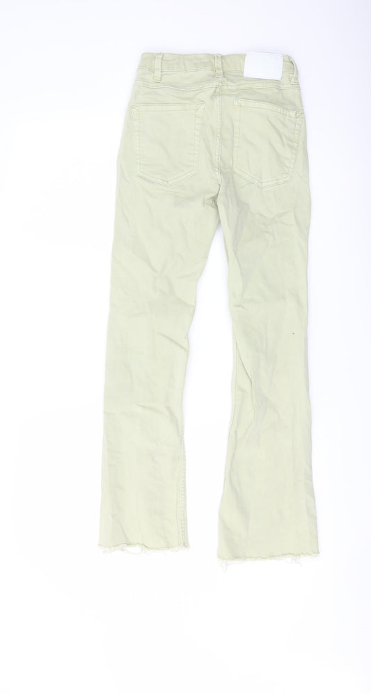 Bershka Womens Green Cotton Flared Jeans Size 6 L27 in Regular Button