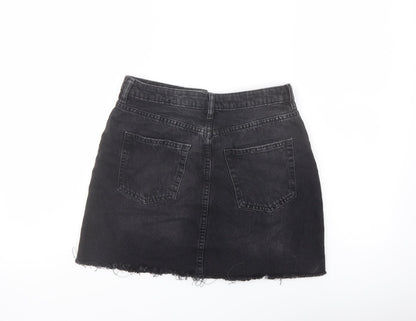 H&M Womens Grey Cotton A-Line Skirt Size 8 Button