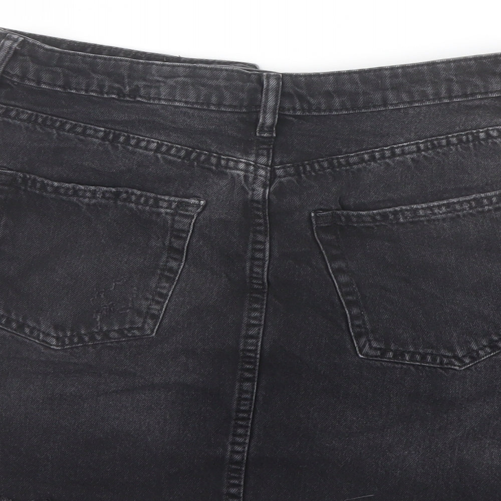 H&M Womens Grey Cotton A-Line Skirt Size 8 Button