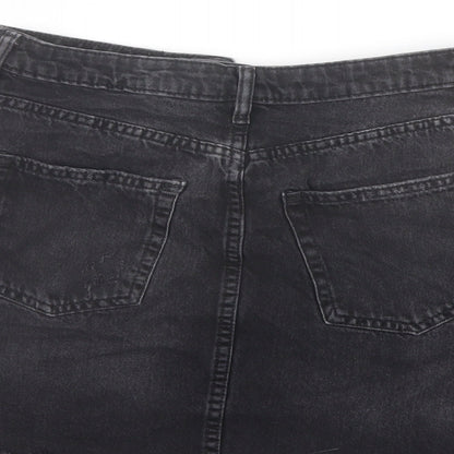 H&M Womens Grey Cotton A-Line Skirt Size 8 Button