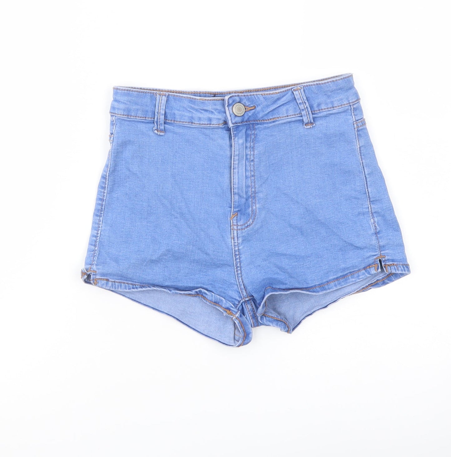 Bershka Womens Blue Cotton Cut-Off Shorts Size 6 L3 in Regular Button