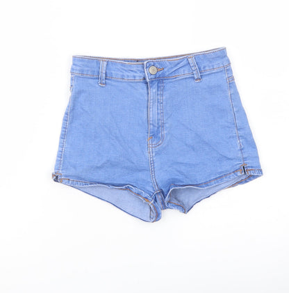 Bershka Womens Blue Cotton Cut-Off Shorts Size 6 L3 in Regular Button