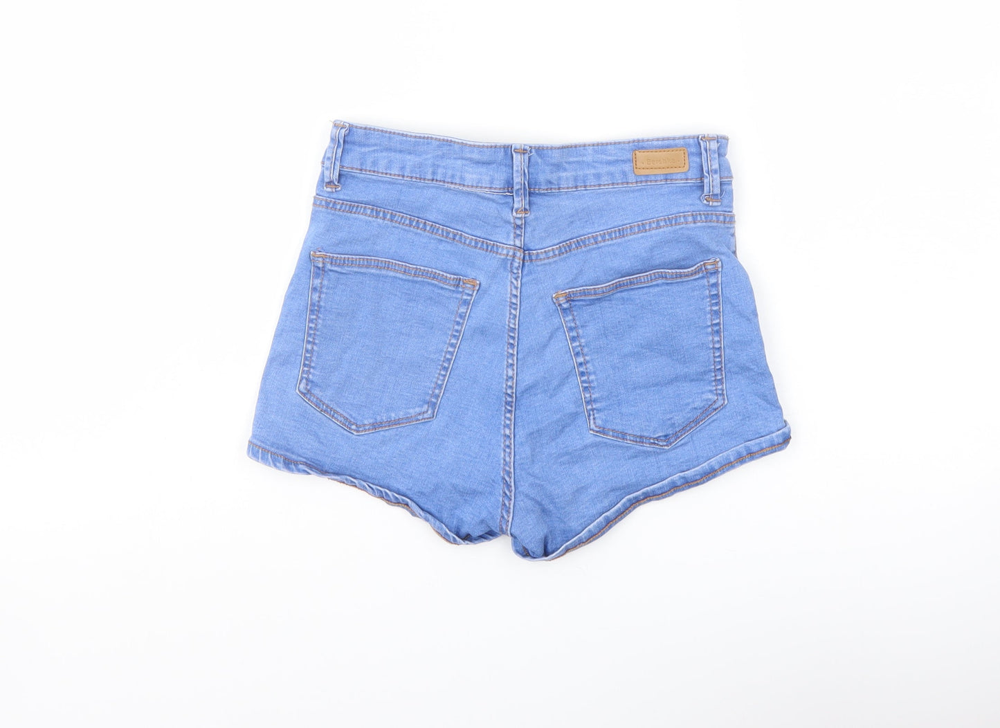 Bershka Womens Blue Cotton Cut-Off Shorts Size 6 L3 in Regular Button