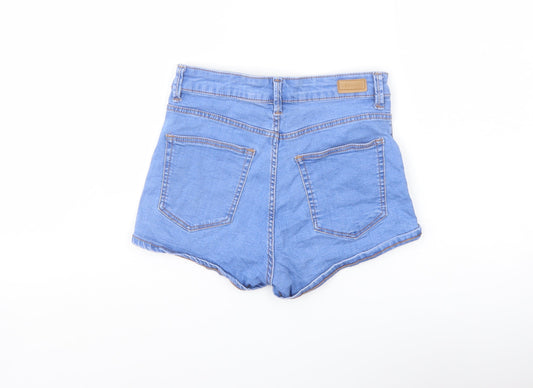 Bershka Womens Blue Cotton Cut-Off Shorts Size 6 L3 in Regular Button