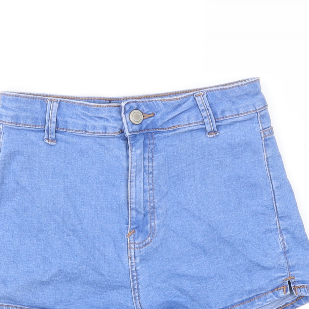 Bershka Womens Blue Cotton Cut-Off Shorts Size 6 L3 in Regular Button