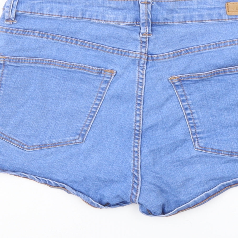 Bershka Womens Blue Cotton Cut-Off Shorts Size 6 L3 in Regular Button