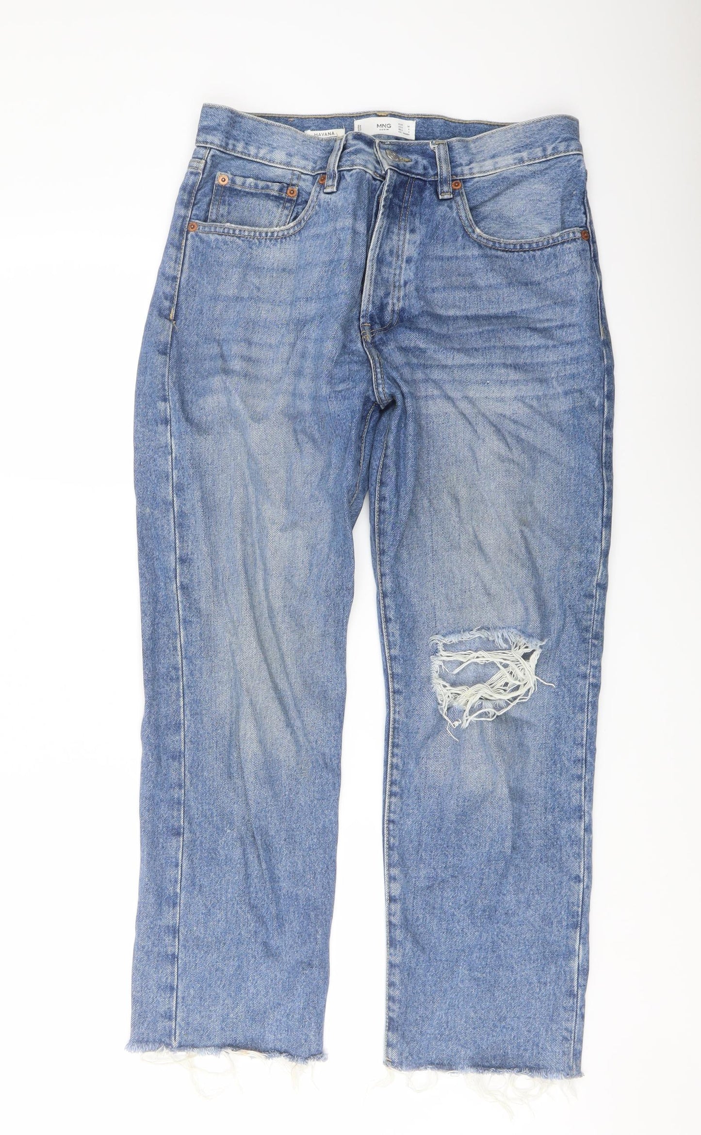 Mnago Womens Blue Cotton Mom Jeans Size 10 L26 in Regular Button