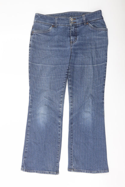 Marks and Spencer Womens Blue Striped Cotton Bootcut Jeans Size 12 L27 in Regular Button
