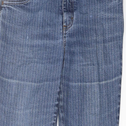 Marks and Spencer Womens Blue Striped Cotton Bootcut Jeans Size 12 L27 in Regular Button