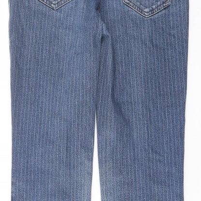Marks and Spencer Womens Blue Striped Cotton Bootcut Jeans Size 12 L27 in Regular Button