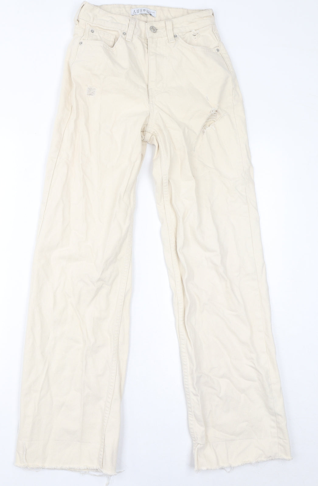 Denim & Co. Womens Ivory Cotton Wide-Leg Jeans Size 4 L30 in Regular Zip