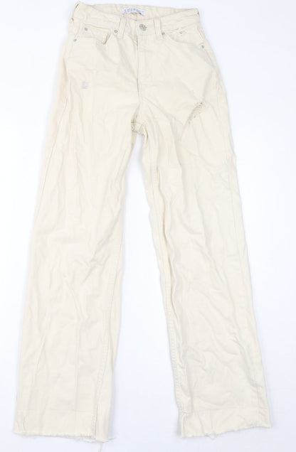 Denim & Co. Womens Ivory Cotton Wide-Leg Jeans Size 4 L30 in Regular Zip