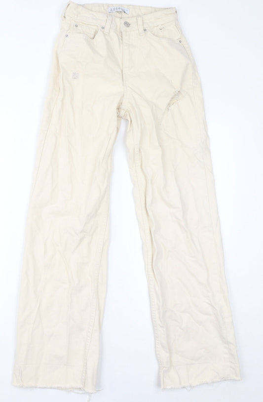 Denim & Co. Womens Ivory Cotton Wide-Leg Jeans Size 4 L30 in Regular Zip