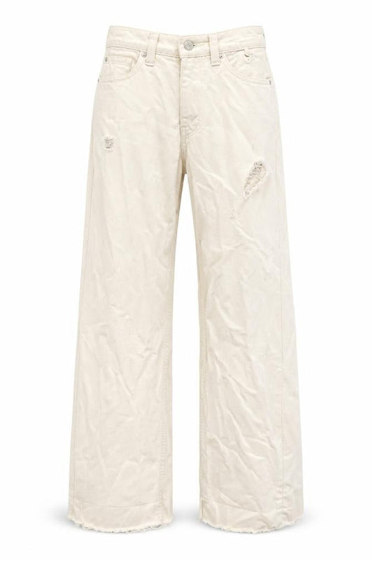 Front view of Denim & Co. women’s ivory cotton wide-leg jeans, size UK 4, 30-inch leg regular zip