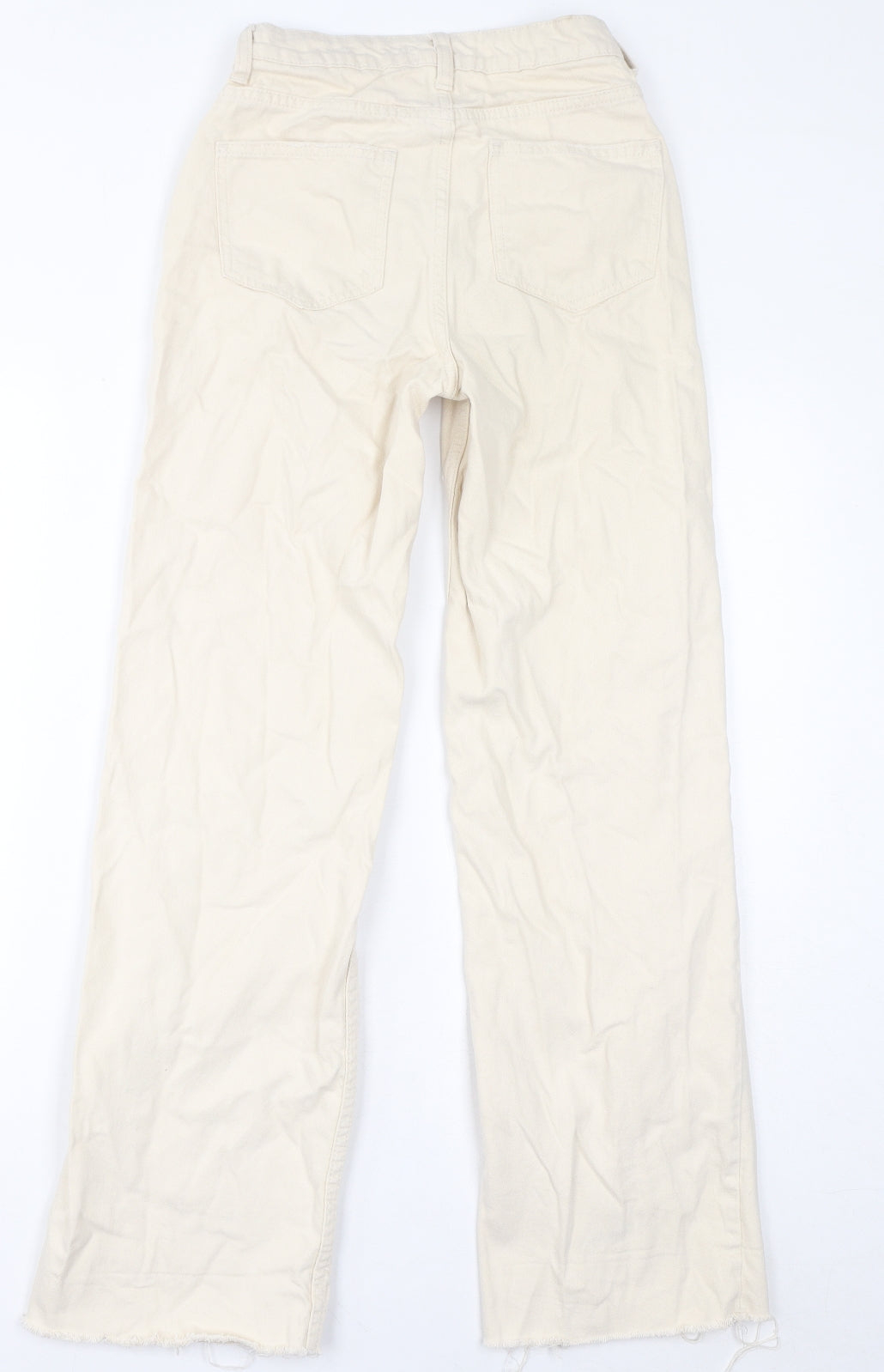 Denim & Co. Womens Ivory Cotton Wide-Leg Jeans Size 4 L30 in Regular Zip