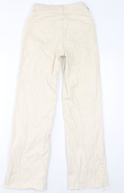 Denim & Co. Womens Ivory Cotton Wide-Leg Jeans Size 4 L30 in Regular Zip