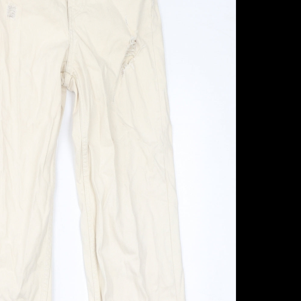 Denim & Co. Womens Ivory Cotton Wide-Leg Jeans Size 4 L30 in Regular Zip