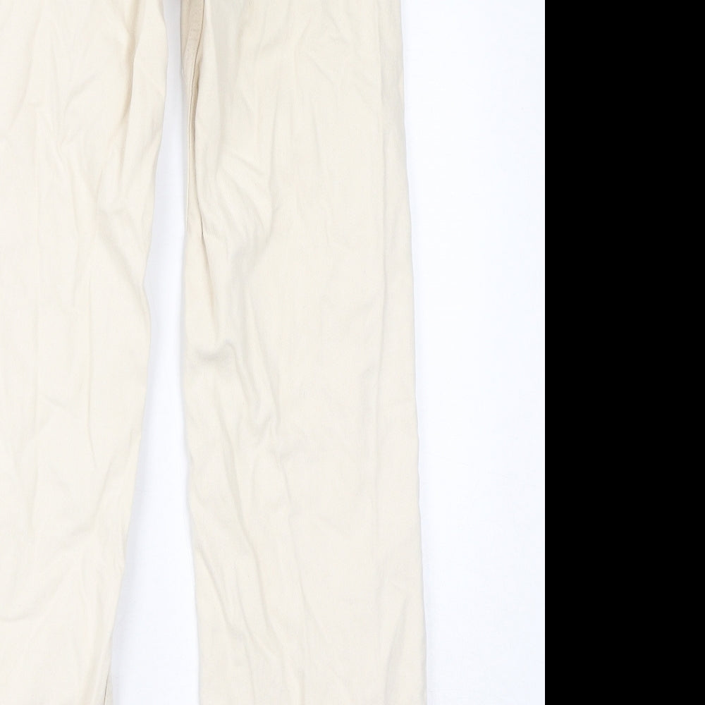 Denim & Co. Womens Ivory Cotton Wide-Leg Jeans Size 4 L30 in Regular Zip