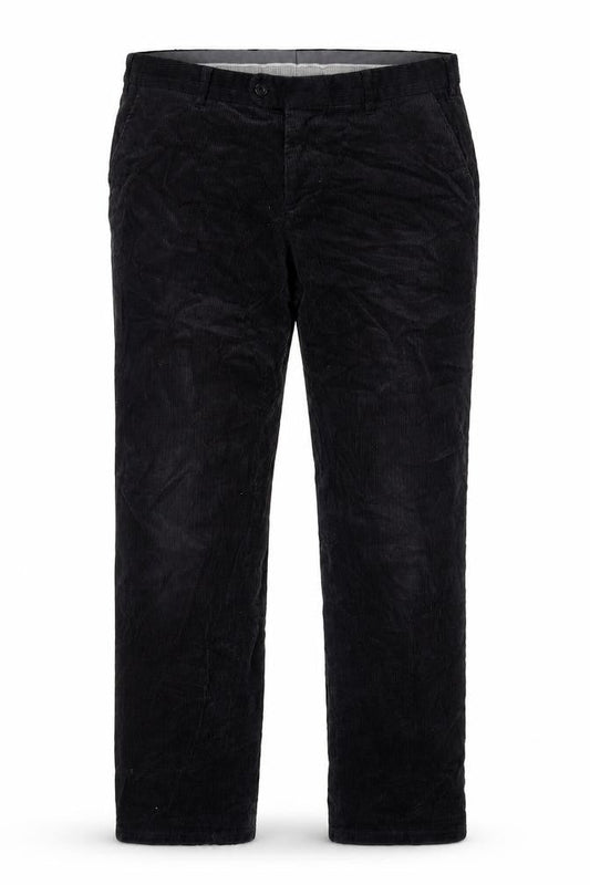 Front view of C&A men’s black cotton trousers, size L, 32-inch leg regular zip