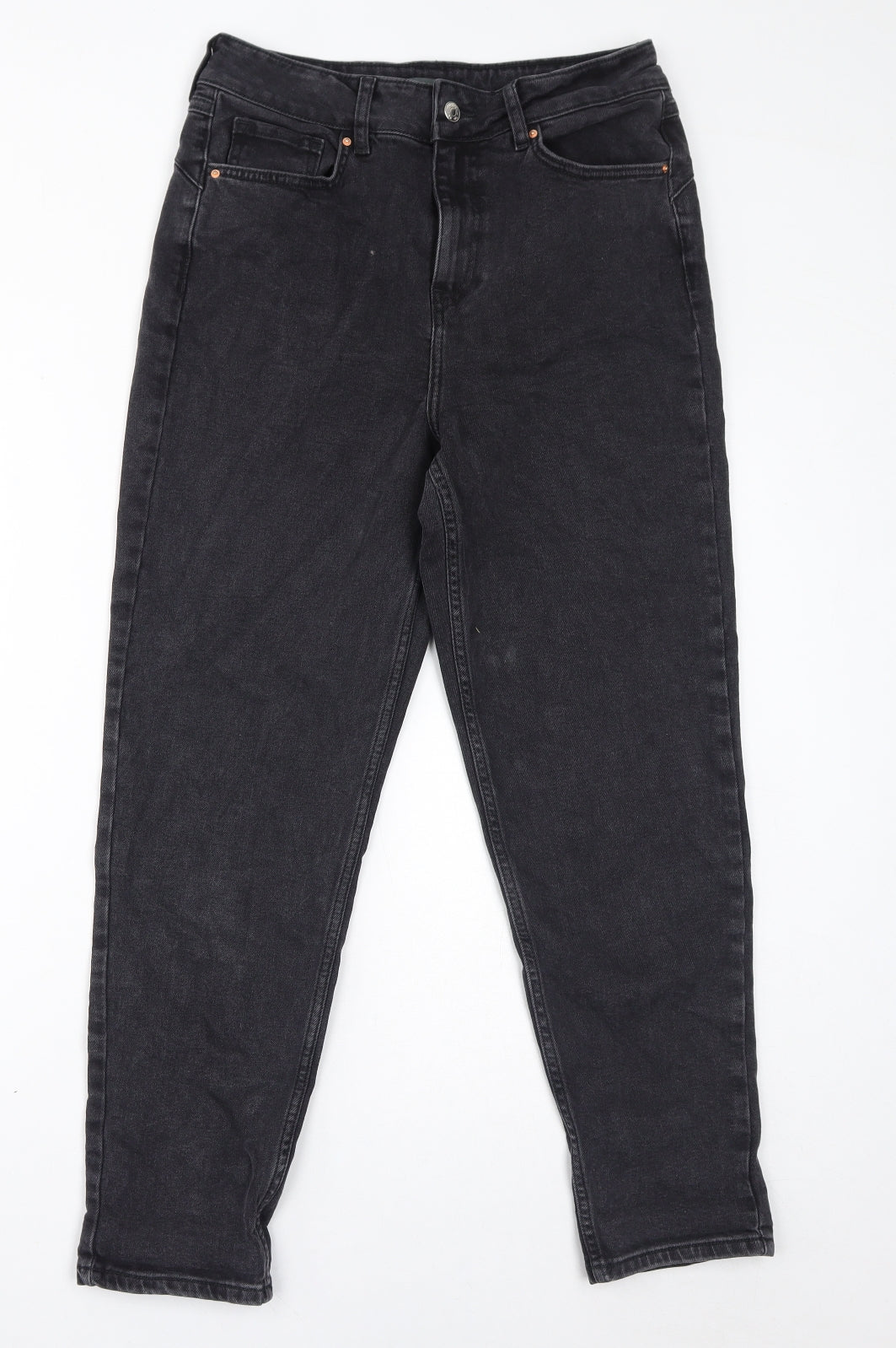 Denim & Co. Womens Black Cotton Mom Jeans Size 12 L28 in Regular Zip