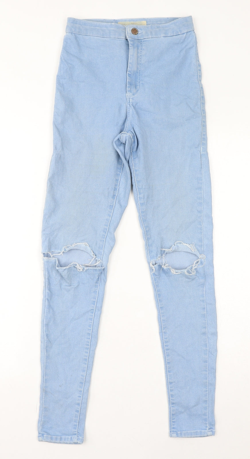 Topshop Womens Blue Cotton Skinny Jeans Size 28 in L32 in Regular Zip - Distressed