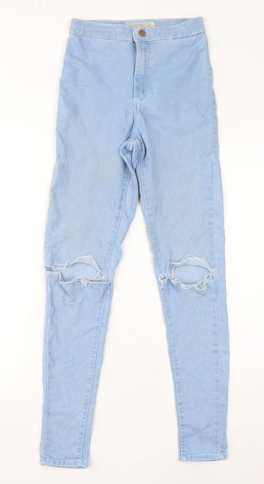 Topshop Womens Blue Cotton Skinny Jeans Size 28 in L32 in Regular Zip - Distressed